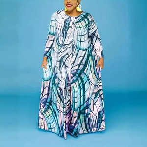Damen Sommerkleid mit langen Ärmeln, abstraktem Batik-Druck und praktischen großen Taschen