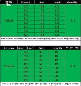 Size chart for plus-size printed maxi dress from 1XL to 8XL with detailed measurements