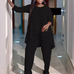 Ensemble chic noir deux pièces pour femme comprenant un haut à manches longues et un pantalon