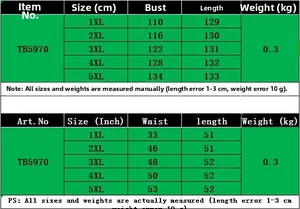 Size chart in CM and Inches for plus size sexy bodycon dress TB5970 ranging 1XL to 5XL