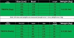 Tableau des tailles pour ensemble décontracté deux pièces avec mesures 1XL à 5XL