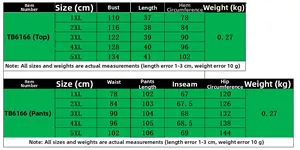 Detailed size chart for plus size women's two-piece set featuring 1XL to 5XL measurements