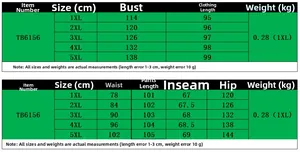 Detailed plus size two-piece set size chart for 1XL to 5XL with top and pant measurements
