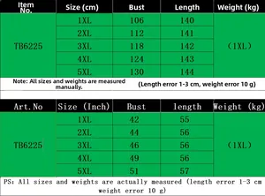 Größentabelle für Neckholder-Maxikleid TB6225 mit Maßen von 1XL bis 5XL