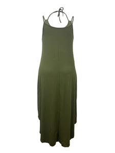 Armeegrünes rückenfreies Maxikleid mit verstellbaren Spaghettiträgern für den Urlaub