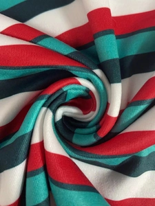 Detail shot of colorful striped fabric texture for a slim fit V-neck dress