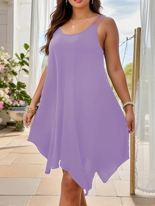 Summer casual sleeveless purple midi dress with asymmetric handkerchief hemline