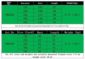 Size chart for plus size casual dress with detailed measurements in cm and inches