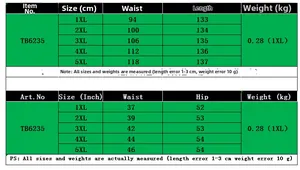 Size chart for women's slim fit dress TB6235 showing 1XL to 5XL measurements in cm and inches