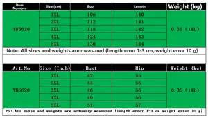 Size chart for plus size maxi dress showing measurements for 1XL to 5XL in cm and inches