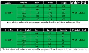 Size chart for V-neck slim long sleeve dress with measurements for sizes 1XL to 5XL