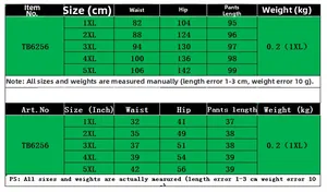 Tableau des tailles pour leggings grande taille TB6256 avec mesures de 1XL à 5XL en cm