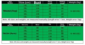 Detailed size chart for women's plus size two-piece set covering sizes 1XL to 5XL