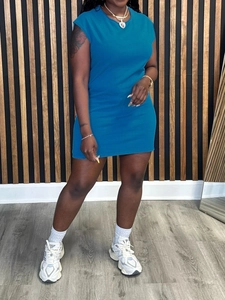 Women Plus Size Sleeveless Bodycon Mini Dress Crew Neck Solid Color Casual Polyester T-Shirt Dress For Summer Streetwear