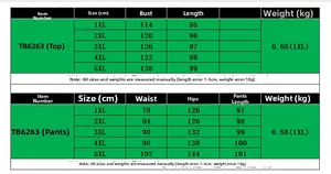Tableau des tailles détaillé pour l'ensemble décontracté TB6263, de la taille 1XL à 5XL
