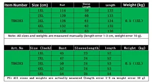 Tableau des tailles pour robe grande taille TB6283 avec mesures en cm et pouces