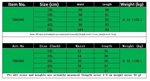 Tableau des tailles détaillé pour jupe longue femme grande taille TB6300 de 1XL à 5XL