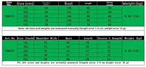 Size chart for long-sleeve baseball jacket from 1XL to 5XL with CM and Inch measurements
