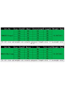 Detailed size chart in inches and cm for the two-piece plus size casual solid set
