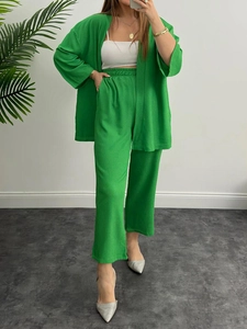 Damen Plus Size Top Und Bottom Set Lässig Lose Langarm Gerippt Plissee Strickjacke Hemd Weites Bein Hose Passende Outfits