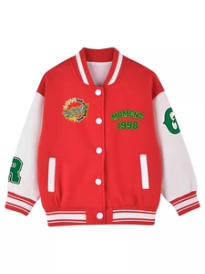 Women Plus Size Varsity Jacket American Retro Letter Embroidery Red White Patchwork Snap Button Bomber Coat Outerwear