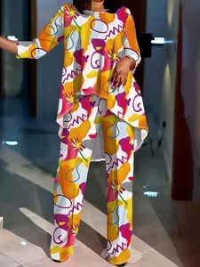 Ensemble 2 pièces grande taille pour femme avec imprimés géométriques et pantalon large