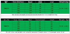 Size chart for plus size printed jacket TB6374 with metric and imperial measurements