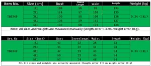 Detailed size chart for plus size denim print long sleeve dress from 1XL to 5XL