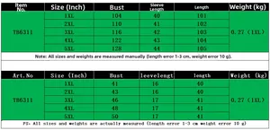 Size chart for plus size hip dress TB6311 in cm and inch from sizes 1XL to 5XL