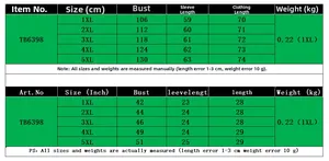Size chart for women's V-neck tops showing 1XL-5XL measurements in cm and inches