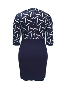 Detailed back view of a slim bodycon dress with feather print and invisible zipper