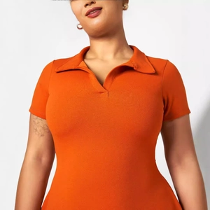 Slim fit bright orange short sleeve polo maxi dress with lapel collar for women