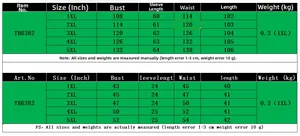 Size chart for striped plus size dress showing measurements from 1XL to 5XL in cm and inches