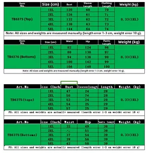 Size chart for two-piece casual set featuring detailed CM and Inch measurements for 1XL-5XL