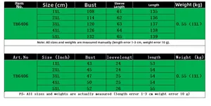 Tableau des tailles pour robe longue à col en V avec mesures en pouces et centimètres