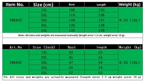 Size chart for TB6432 plus size long sleeve bodycon dress showing 1XL to 5XL measurements