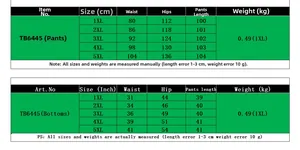 Size chart for women's plus size pants listing waist, hip, and length from 1XL to 5XL
