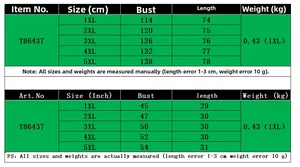 Detailed size chart for TB6437 women long sleeve blazer including 1XL to 5XL measurements