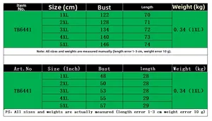 Size chart for women's plus size printed jacket with measurements from 1XL to 5XL