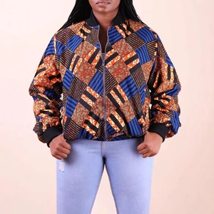 Women Plus Size Bomber Jacket African Geometric Print Zip Up Long Sleeve Outerwear With Ribbed Trim For Casual Daily Wear