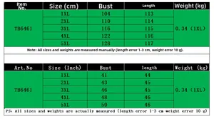 Size chart table for elegant bodycon dress from 1XL to 5XL with metric and imperial units