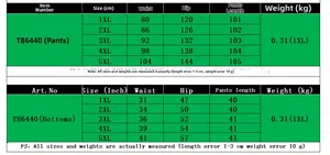 Detailed size chart for women casual loose printed trousers ranging from 1XL to 5XL