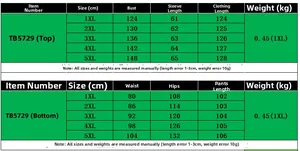 Size chart for plus size casual printed set showing top and pants measurements in cm