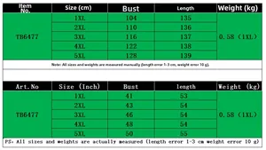 Detailed size chart for women's plus size short sleeve dress showing measurements in cm and inch