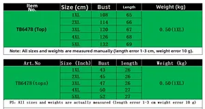 Size chart for plus size women long sleeve top showing bust and length in cm and inches