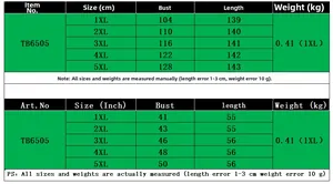 Detailed size chart for plus size floral dress TB6505 from 1XL to 5XL in cm and inches
