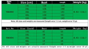 Detailed size chart for plus size printed shirt dress TB6494 from 1XL to 5XL sizes