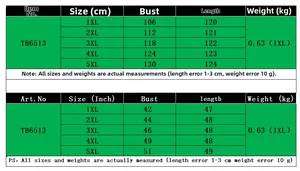 Detailed size chart for elegant short sleeve dress TB6513 with 1XL to 5XL measurements