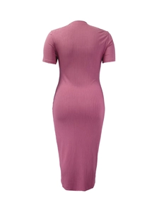 Detail view of the ribbed fabric texture on the back of this dusty rose midi dress