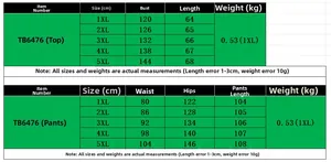 Size chart showing bust, waist, and length measurements for women's two-piece set